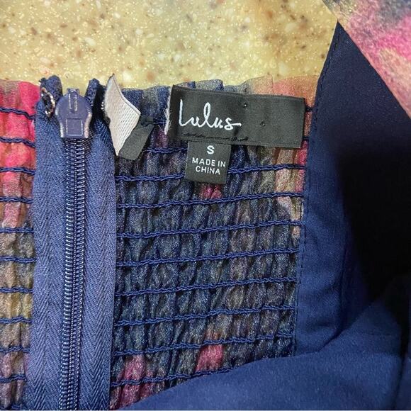 NWOT Lulus Lovely Idea Navy Blue Floral Three-Quarter Sleeve Skater Dress - Picture 10 of 12